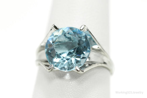 Antique Uncas MFG Co Blue Glass Stone Sterling Silver Ring - Size 6.75