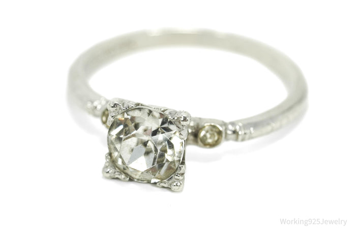 Antique Uncas MFG Co Rhinestone Sterling Silver Ring - Size 6.75