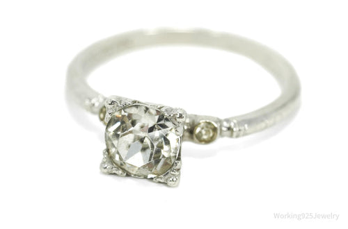 Antique Uncas MFG Co Rhinestone Sterling Silver Ring - Size 6.75