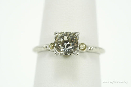 Antique Uncas MFG Co Rhinestone Sterling Silver Ring - Size 6.75