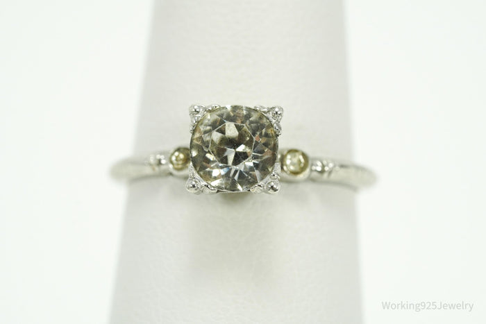 Antique Uncas MFG Co Rhinestone Sterling Silver Ring - Size 6.75