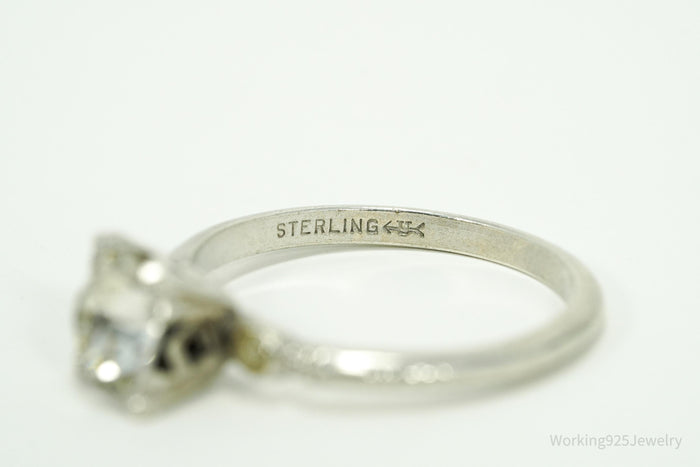 Antique Uncas MFG Co Rhinestone Sterling Silver Ring - Size 6.75