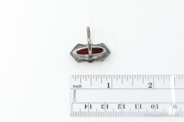 Antique Victorian Carnelian Marcasite Sterling Silver Ring - SZ 4.75