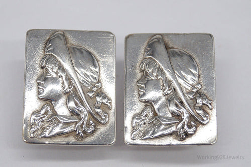 Antique Victorian Era 1800s Woman Sterling Silver Cufflinks