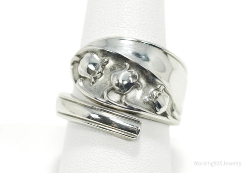 Antique Vintage Lily Of The Valley Sterling Silver Spoon Ring - Size 9.75
