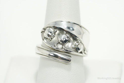 Antique Vintage Lily Of The Valley Sterling Silver Spoon Ring - Size 9.75