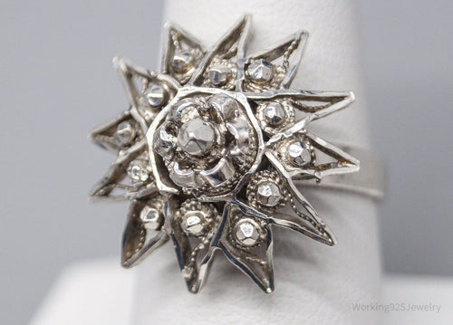 Antique Vintage Modernist Style Silver Ring - Size 8.75 Adjustable