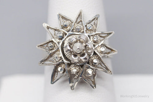 Antique Vintage Modernist Style Silver Ring - Size 8.75 Adjustable