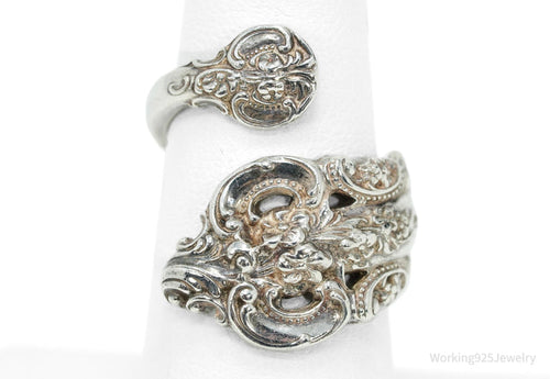 Antique WALLACE Art Nouveau Floral Sterling Silver Spoon Ring - Size 7