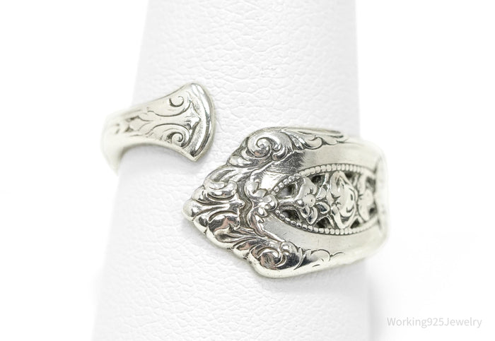 Antique WALLACE Floral Sterling Silver Spoon Ring - Size 9.5