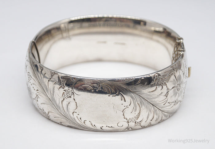 Antique Walter E Hayward Art Nouveau Etched Sterling Silver Bracelet - 7 1/8"