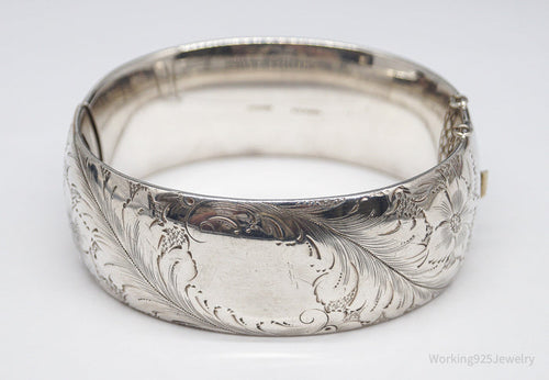 Antique Walter E Hayward Art Nouveau Etched Sterling Silver Bracelet - 7 1/8"