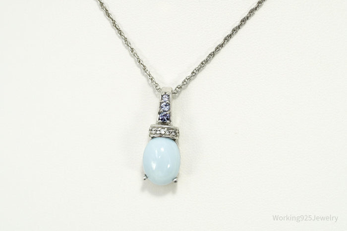 BBJ Blue Larimar, Tanzanite, And White Topaz Sterling Silver Necklace 18"