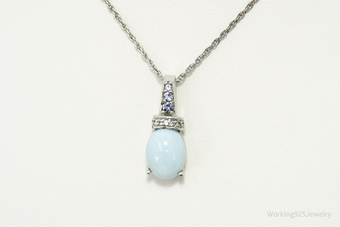 BBJ Blue Larimar, Tanzanite, And White Topaz Sterling Silver Necklace 18"