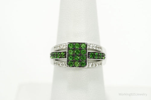 BBJ Green Chrome Diopside & Cubic Zirconia Sterling Silver Ring Size 6.75