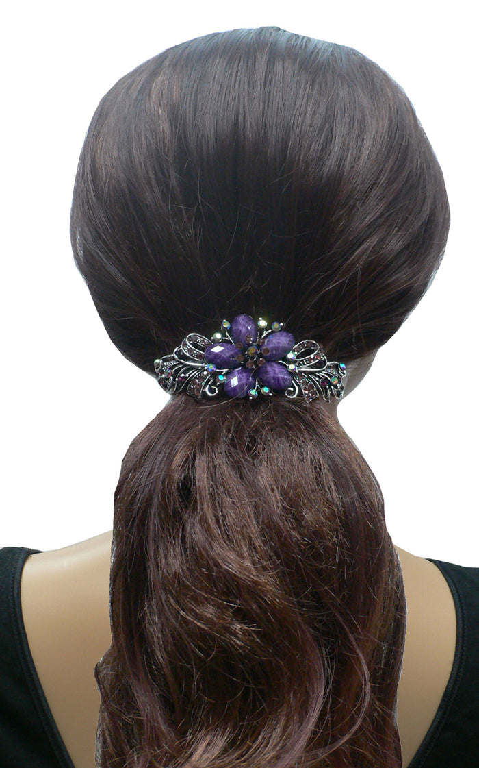 Bella Large Barrette with Beads and Crystals for Thick Hair #0052