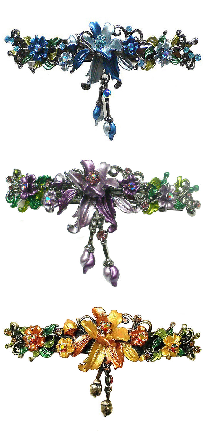 Bella Large Crystal Flower Barrette with Hanging Ornament #YY86010-3 and -4