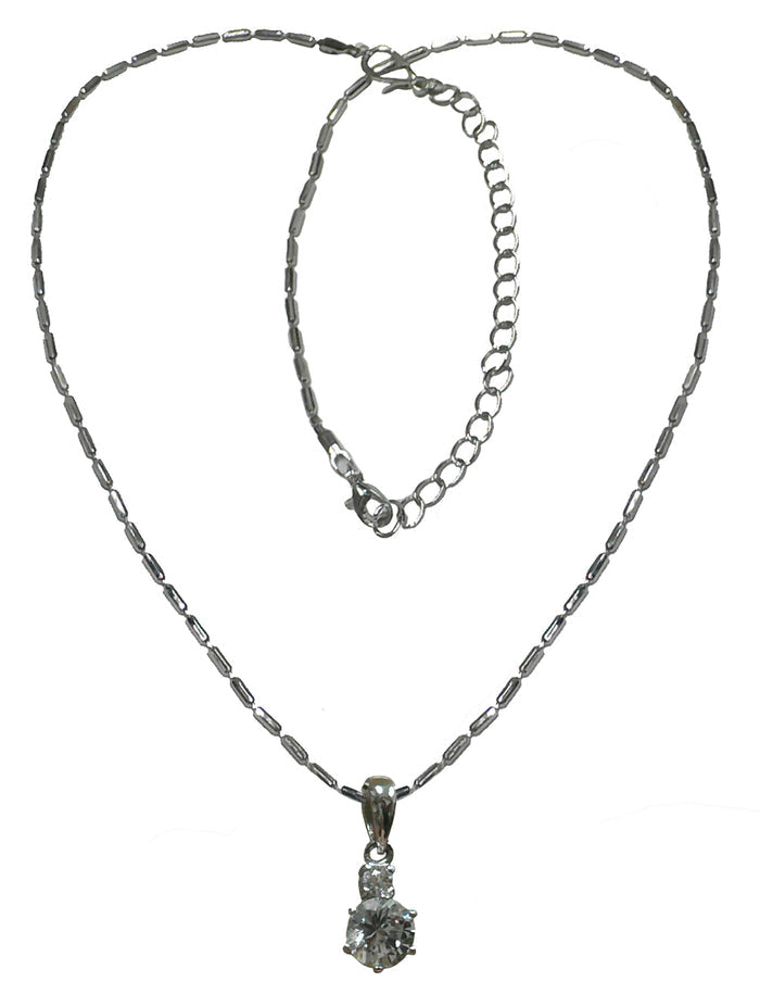 Bella Necklace Chain and CZ Solitaire Stone Pendant AC85800-1cryWhite