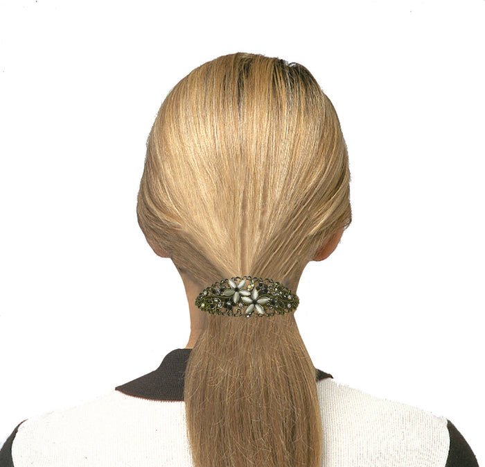 Bella Oval Barrette with Catseyes and Crystals #NM86010-1