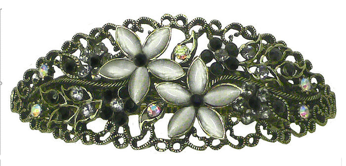Bella Oval Barrette with Catseyes and Crystals #NM86010-1
