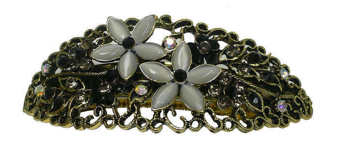 Bella Oval Barrette with Catseyes and Crystals #NM86010-1