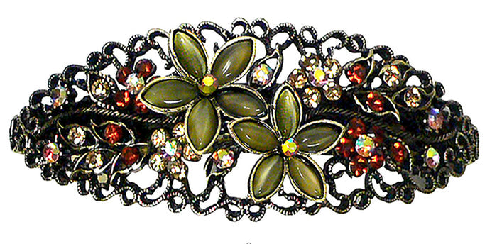 Bella Oval Barrette with Catseyes and Crystals #NM86010-1
