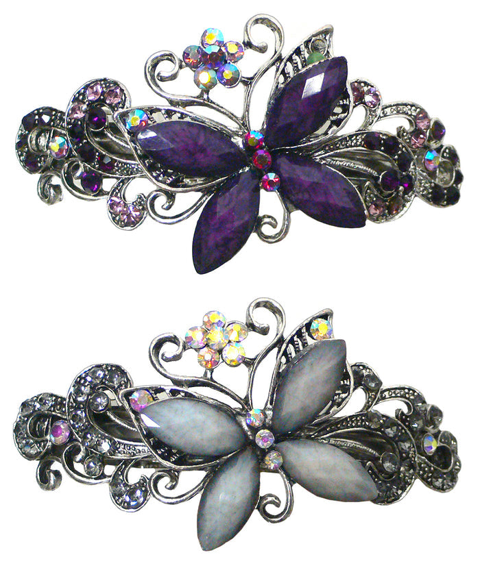 Bella Set of 2 Large Butterfly Barrettes Sparkly Crystals French Clasp U86800-0053-2