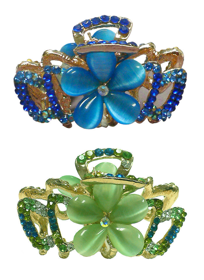 Bella Set of 2 or 3 Medium/Small Crystal Metal Jaw Clip Opal Beads CI86410-1448