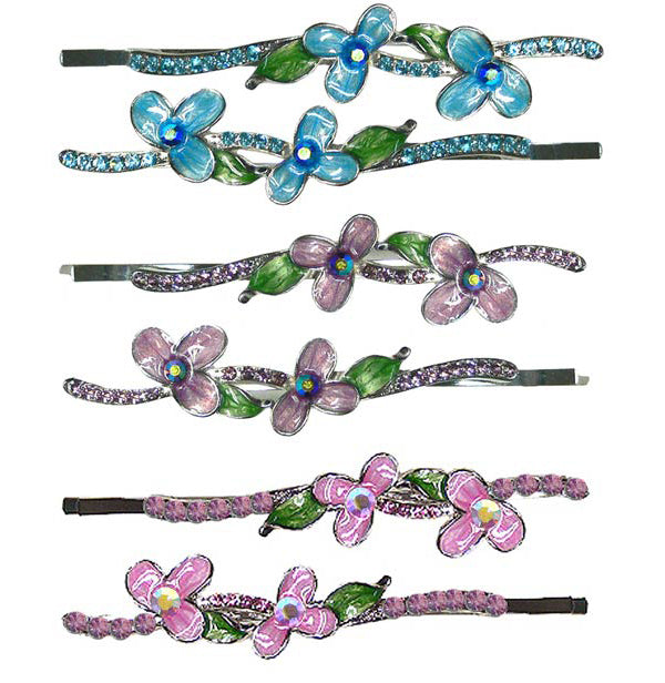 Bella Set of 6 Pairs Hairpins in Floral Design 3 Colors #5A86650-15-6pairs