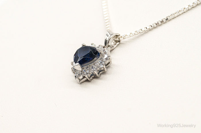 Blue Lab Sapphire Cubic Zirconia Heart Sterling Silver Necklace
