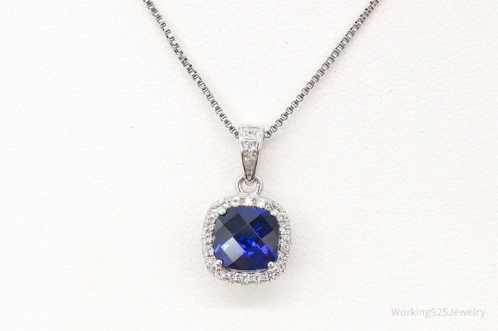 Blue Lab Sapphire Cubic Zirconia Sterling Silver Necklace