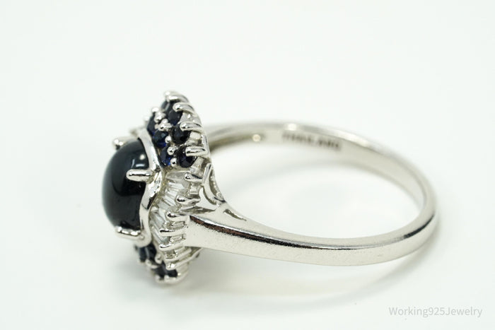 Blue Star Sapphire & White Zircon Sterling Silver Ring - Size 10.75