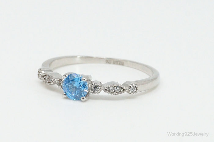 Blue Topaz Cubic Zirconia Sterling Silver Ring - Size 10.75