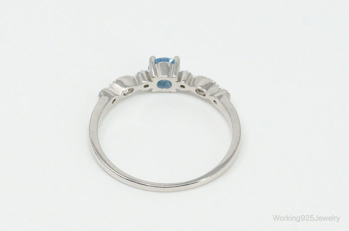 Blue Topaz Cubic Zirconia Sterling Silver Ring - Size 10.75