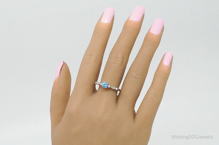 Blue Topaz Cubic Zirconia Sterling Silver Ring - Size 10.75