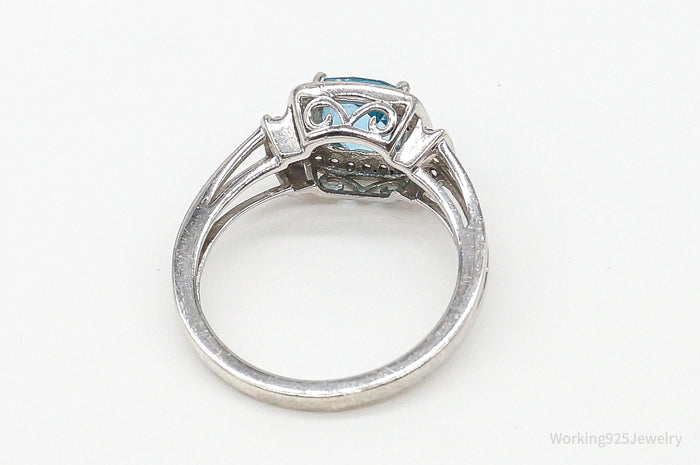 Blue Topaz Cubic Zirconia Sterling Silver Ring - Size 7
