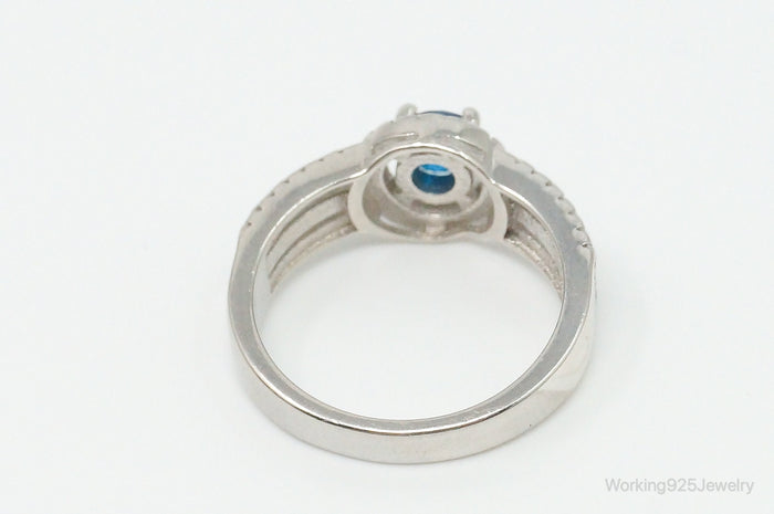 Blue & White Cubic Zirconia Sterling Silver Ring - Size 7