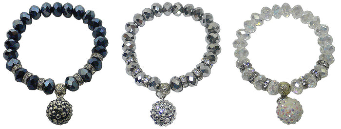 Bracelet49met Bella Elastic sparkly Crystal Bracelet in Metallic Gray, Silver, Crystal 0049met