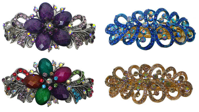 Combo Set of 4 4 Gorgeous Barrettes in 2 to 4 Unique Styles for Thick Hair 0052/17-4-