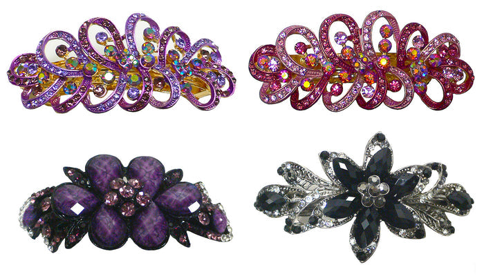 Combo Set of 4 4 Gorgeous Barrettes in 2 to 4 Unique Styles for Thick Hair 0052/17-4-