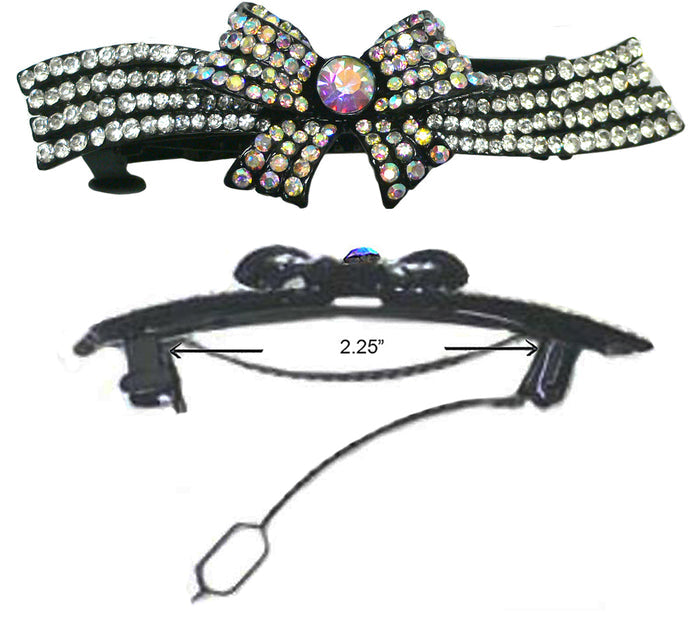 Crystal Bar Barrette with a Ribbon Hairbow French Clip Clasp NF86012-NMB