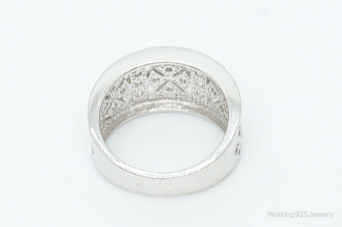 Cubic Zirconia Cut Out Sterling Silver Ring - Size 6