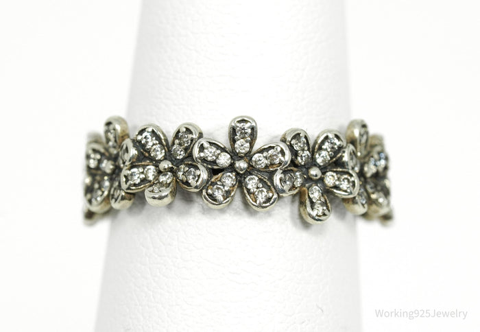 Cubic Zirconia Daisies Sterling Silver Ring - Size 6.25