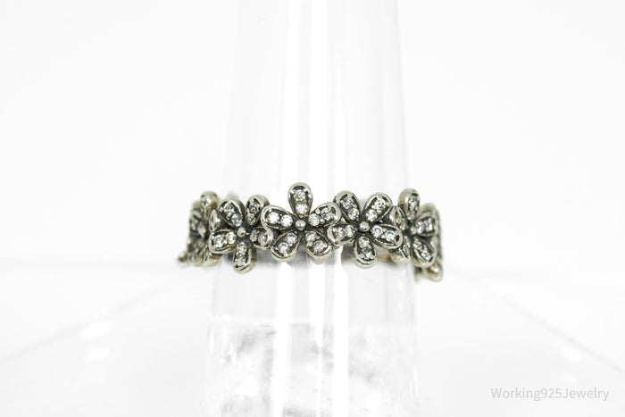 Cubic Zirconia Daisies Sterling Silver Ring - Size 6.25