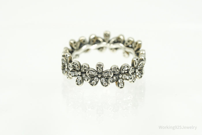 Cubic Zirconia Daisies Sterling Silver Ring - Size 6.25