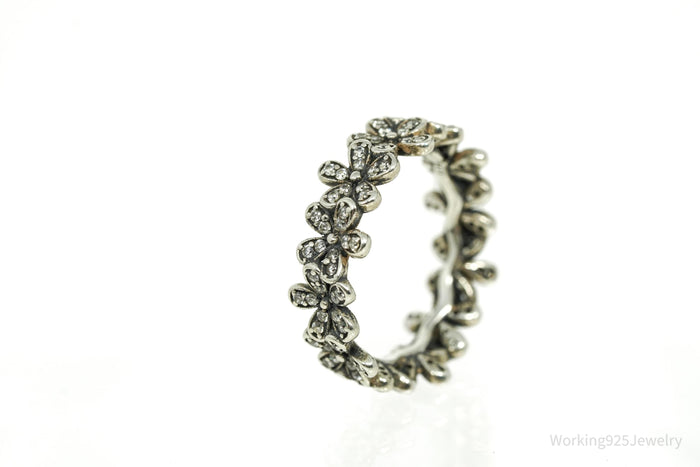 Cubic Zirconia Daisies Sterling Silver Ring - Size 6.25