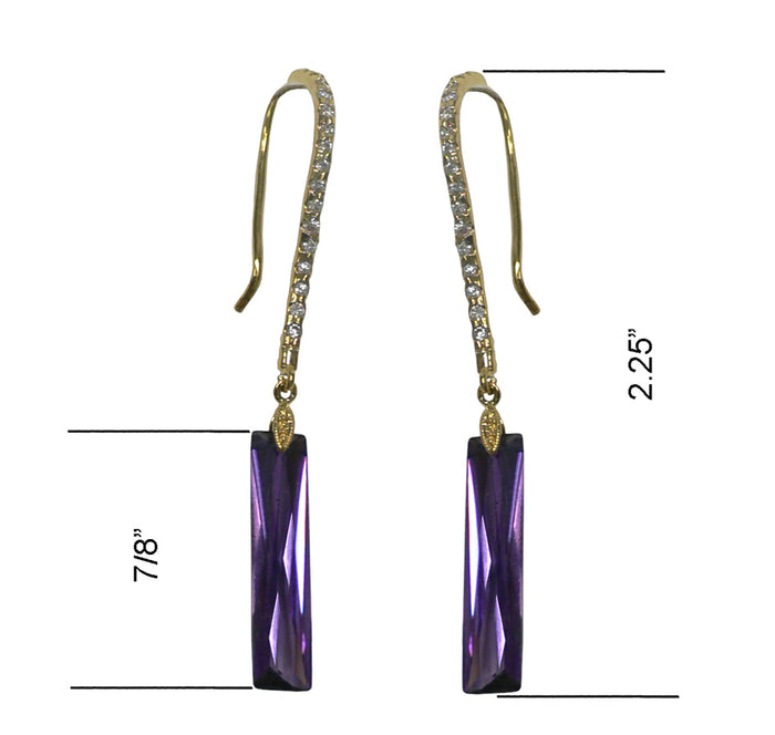 Dangle Earrings Zircon Natural Gem Stone Crystals on Pale Gold Tone Wire Hook - YX89010-1