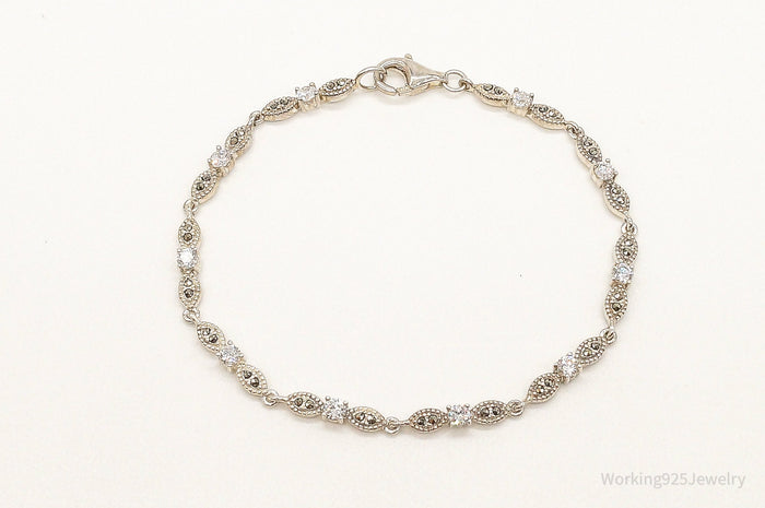 Designer Cubic Zirconia Marcasite Sterling Silver Bracelet