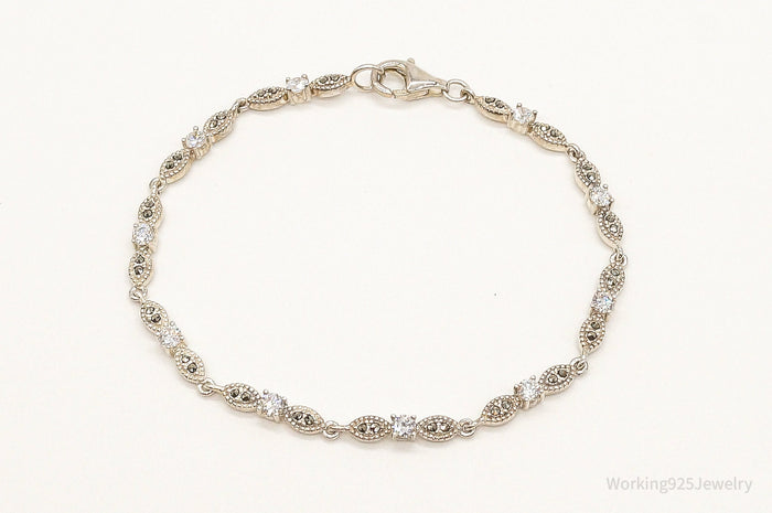 Designer Cubic Zirconia Marcasite Sterling Silver Bracelet