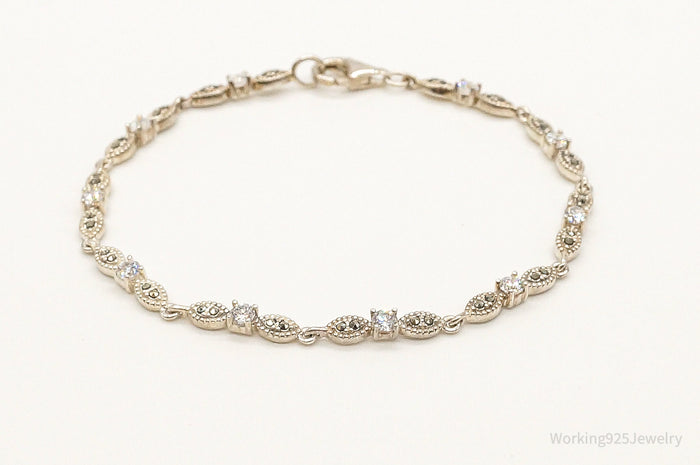 Designer Cubic Zirconia Marcasite Sterling Silver Bracelet